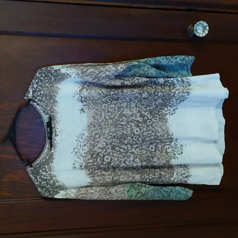 Nic & Zoe Lightweight 3/4 Sleeve Linen Blend Animal Print Sweater Size Large